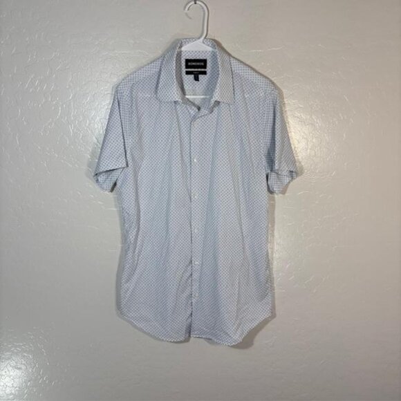 Bonobos Shirt Mens Medium Long White Blue Geometric Short Sleeve Standard Fit - Picture 1 of 7